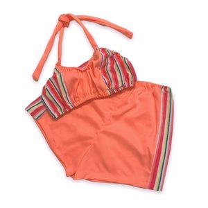 European Striped Pink Two Piece Swimsuit